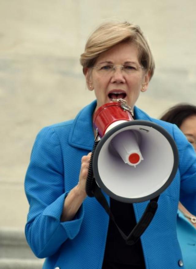 Elizabeth Warren with a megaphone