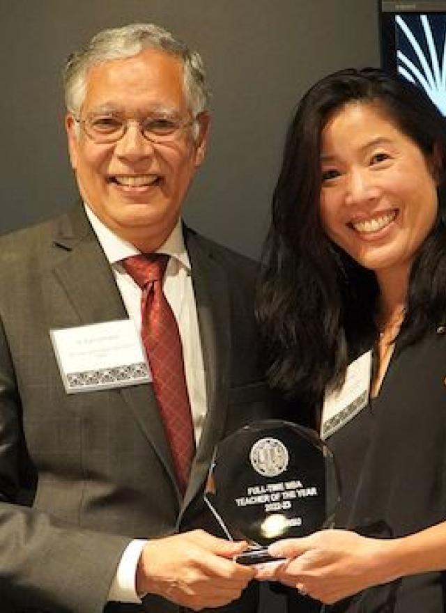 Dean Rao Unnava with Professor Greta Hsu, teacher of the year awardee