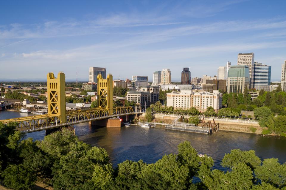 aerial shot of downtown Sacramento