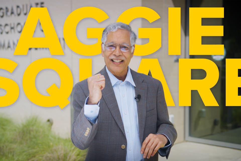 Rao Unnava standing in front of Gallagher Hall